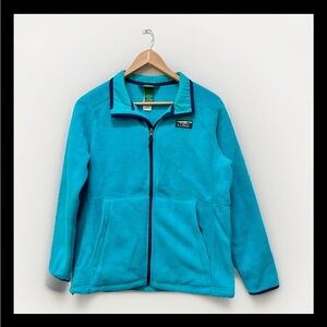 LL Bean Fleece Jacket Full Zip Teal Blue Womens Warm Cozy Outdoors